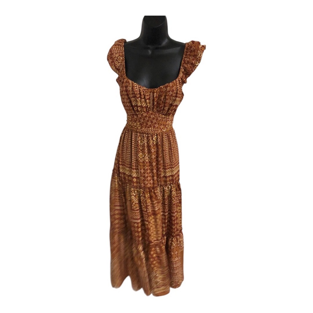 Trixxi‎ Rust Boho Patchwork Ruffle Strap belted T… - image 12